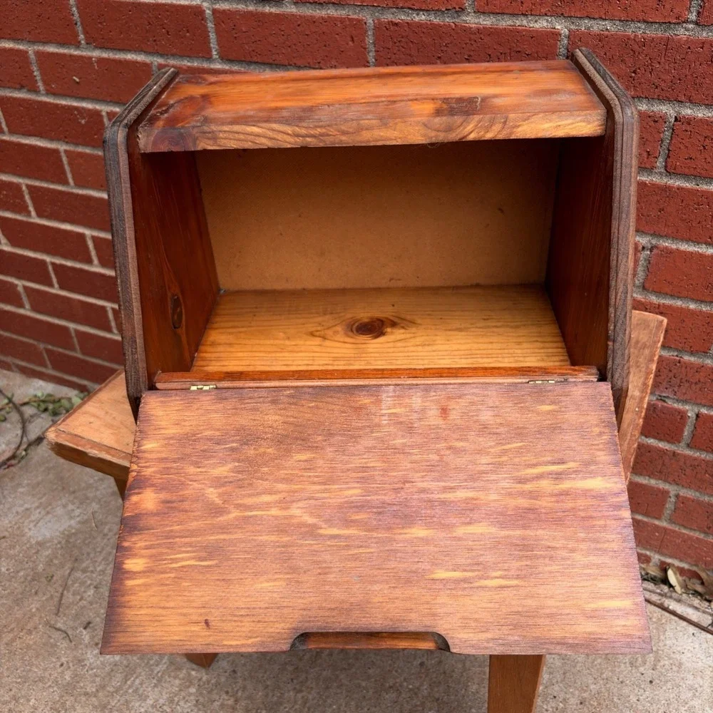 Vintage Wooden Bakery Bread Box Hinged Front Panel Rustic Finish 16